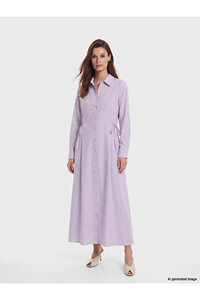 LC Waikiki Lcw Modest Lilac Tie-Waist Modal Blend Shirt Dress