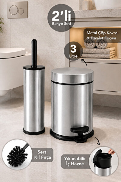 Meleni Home 2-dijelni moderni set za kupatilo - kanta za smeće od 3L sa metal...