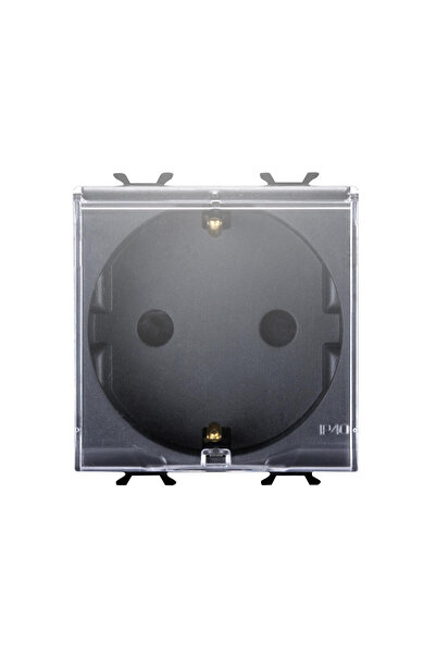 Gewiss Priza Schuko cu Capac Negru 2M 2P+E 16A, Chorus GW12242,