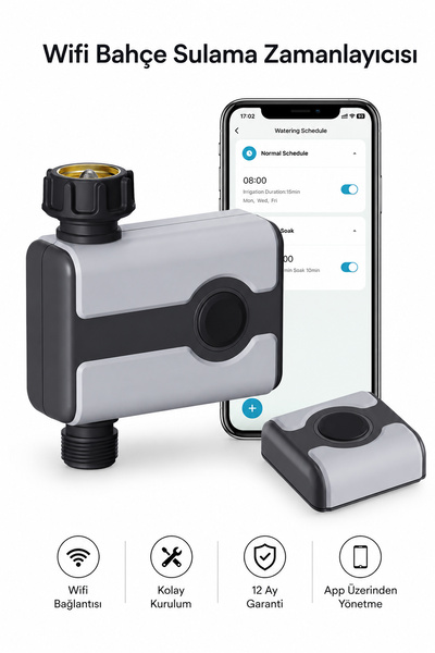 CONOCER Bluetooth + WiFi Özellikli Otomatik Bahçe Su Zamanlayıcı Pilli Kolay ...