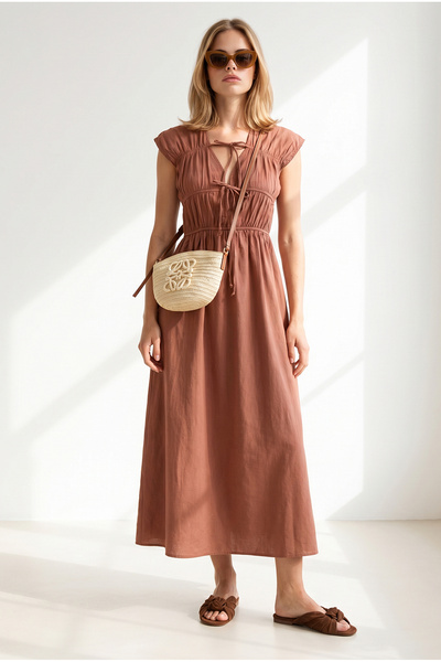 Olalook Women's Tile Lace Detailed Maxi Dress Elb-19002685