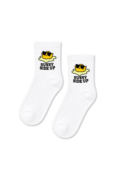 CARNAVAL SOCKS Sunny Side up Egg Patterned White Half-Toe Short Socks