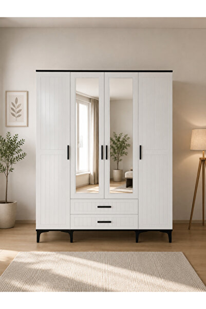 ORİDA HOME Luna 4 Kapaklı 2 Çekmeceli Mega Ölçü Dolap 197 Cm