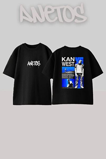 Anetos Черна овърсайз тениска с принт Kanye West_85 дизайн