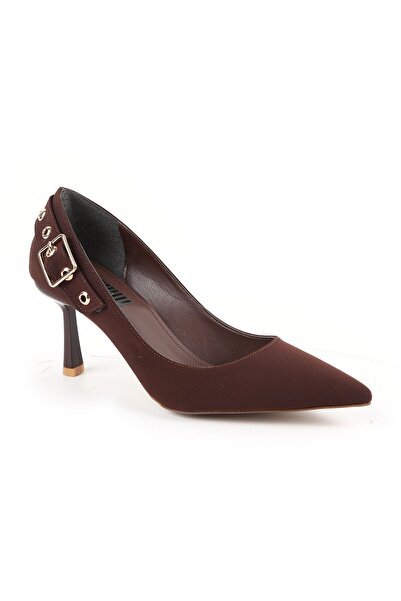 Libero Women's Stiletto Nubuck Buckle Detailed Thin Heeled Pointed Toe Evenin...