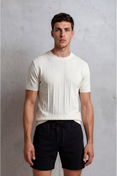 Sea Style Men's Crew Neck Slim Knitwear T-Shirt Fit Mold Short Sleeve