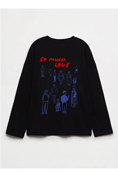 Disante %100 Pamuk Oversize Fit So Much Love Baskılı - Bisiklet Yaka Uzun Kol...