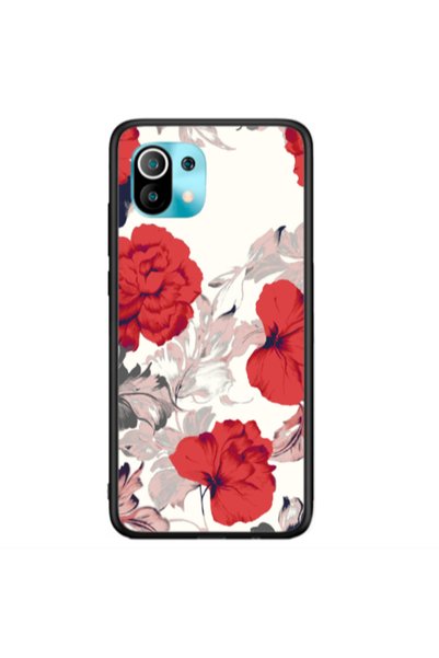 Other Xiaomi Mi 11 Red Flowers Black Glossy Θήκη