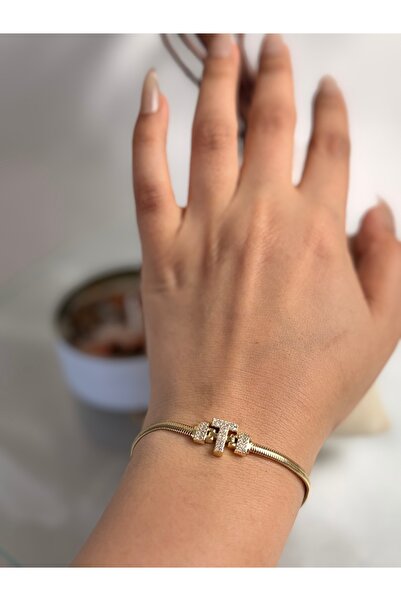 ANKA JEWELLRY T Letter Detail Zircon Stone Women's Steel Bracelet