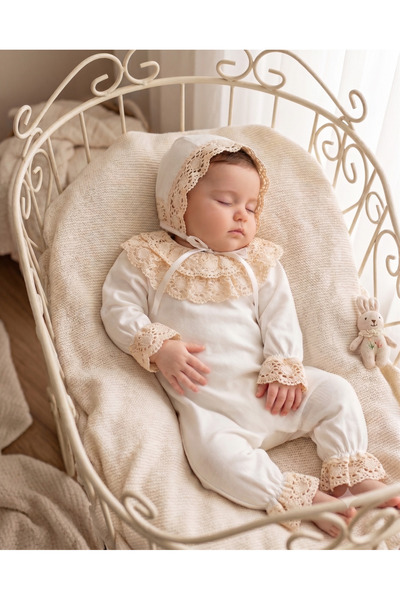 Bebezade Kopanaki Lace Combed Cotton 3 Piece Girls Jumpsuit Set