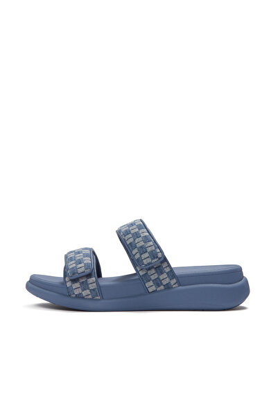 Fitflop F Mode Go Checkerboard Denim Two Bar Slides For Womens