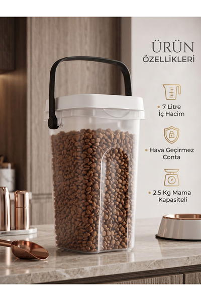 Tasma Market 7 Litre Mama Saklama Kabı Hava Geçirmez Contalı – Kedi Köpek Mam...