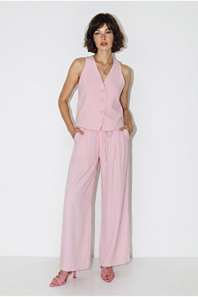 Bianco Lucci Women's 100% Cotton Linen V-Neck Buttoned Vest Wide Leg Trousers...