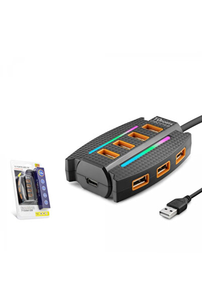 jetucuzal HDX7036 USB Gaming RGB Hub 10 Port 480 Mbps 1.2 m Siyah