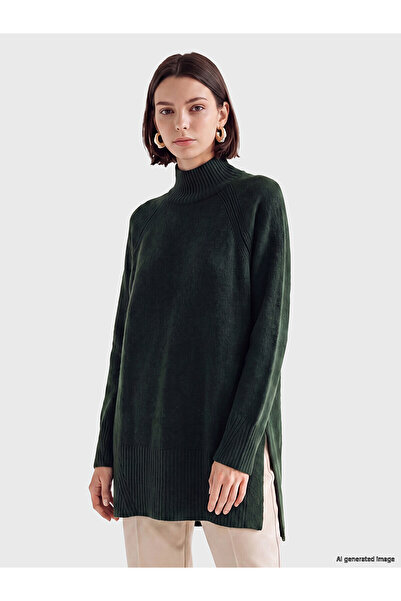 LC Waikiki Nevavm Lcw Modest Green Knitwear Plain Oversize Women's Tunic with...