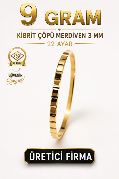 Aks Gold 22 Ayar TSE Belgeli (9 GRAM) Kibrit Çöpü Merdiven 3 mm Ajda Altın İş...