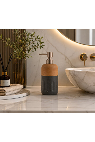 CEZVE HOME Porcelain Soap Dispenser with Wooden Pattern and Gold Pump for Liq...