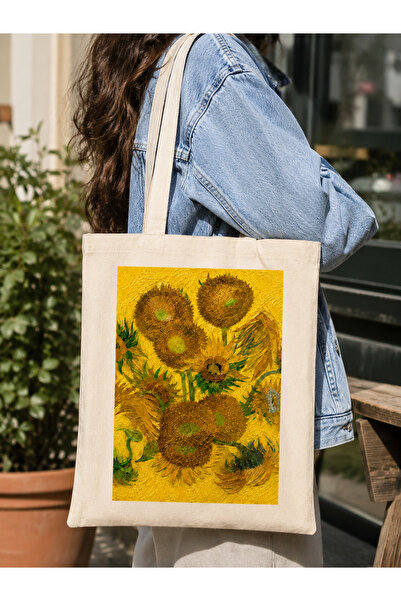 Tomris Hatun Van Gogh Series Printed Raw Cloth Bag, Shoulder Bag, Shopping Cl...