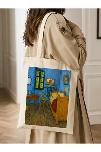 Tomris Hatun Van Gogh Series Printed Raw Cloth Bag, Shoulder Bag, Shopping Cl...