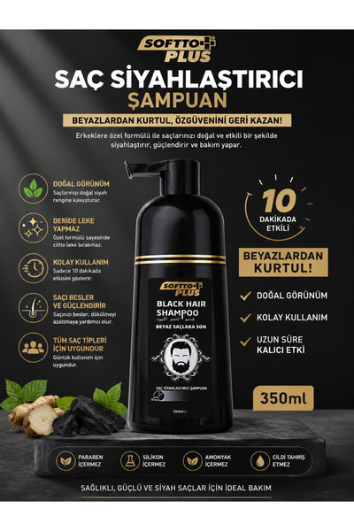 Softto Plus Doğal Görünüm Sağlayan Erkek Saç Şampuanı 350 ml | Siyahlaştırıcı...