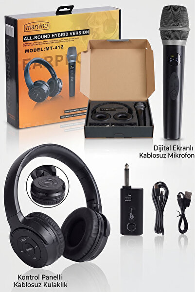martino MT-412 Kablosuz Mikrofon Referans Kulaklık Karaoke ve Pratik Seti Dis...
