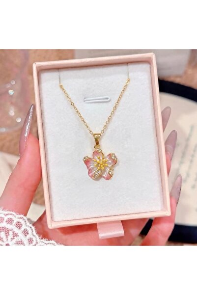 Heda Jewelry Petal Glow Kolye - Pembe Hibiskus Çiçeği Kolye