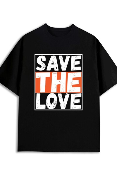 STITCHLY تي شيرت نسائي أسود 100% بوزن 180 جرام مع تصميم Save The Love، مثالي ...