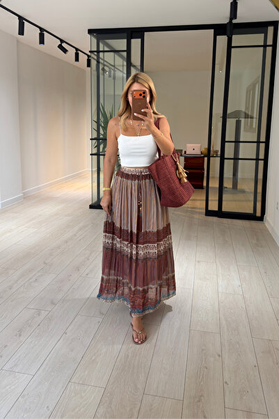 Sezgi Tekin Bohemian Colorful Patterned Chiffon Skirt with Accessories