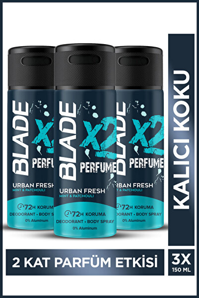 Blade X2 Perfume Urban Fresh Erkek Deodorant Body Spray 3x150 Ml Leke Bırakma...