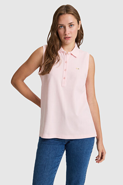 U.S. Polo Assn. Kadın Açık Pembe Polo Yaka Düğme Detaylı Tişört 50323574-VR078