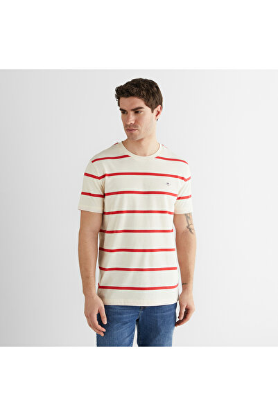 Gant Erkek Krem Renk Bloklu Kısa Kollu Logolu T-Shirt