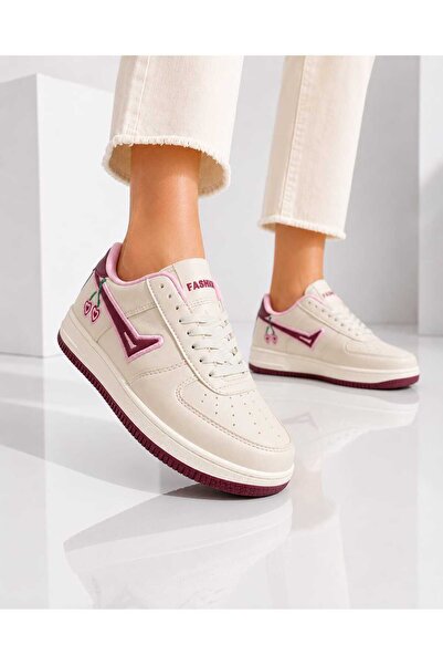 Slipcat Kadın Trend Kiraz İşlemeli Casual Sneaker, Nakış Detaylı Konforlu Gün...