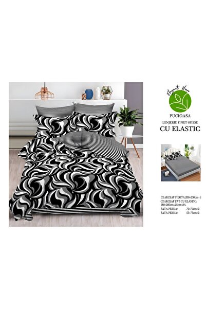 naniland.ro Lenjerie de Pat Bumbac Satinat 2 Persoane 6 Piese cu Elastic 180x...