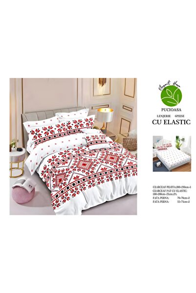 naniland.ro Lenjerie de Pat Bumbac Satinat 2 Persoane 6 Piese cu Elastic 180x...