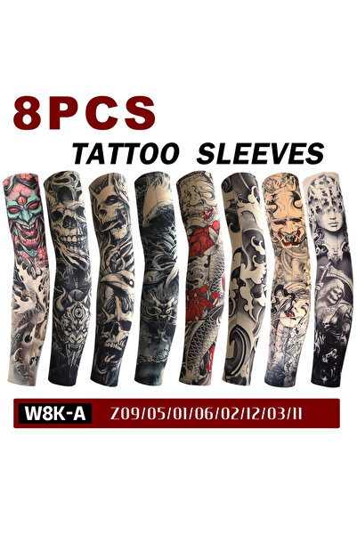 choice2 One Size A 8 PCS Tattoo Sleeves Unisex Summer Cycling Sun Protection ...