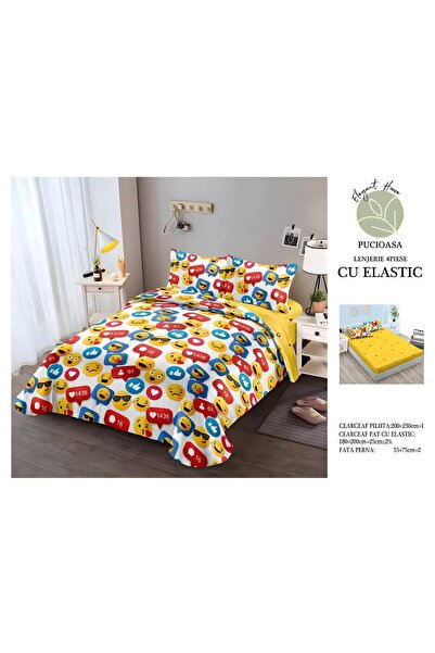 naniland.ro Lenjerie de Pat Bumbac Satinat 2 Persoane 4 Piese cu Elastic 180x...