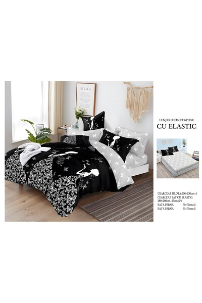 naniland.ro Lenjerie de Pat Bumbac Satinat 2 Persoane 6 Piese cu Elastic 180x...