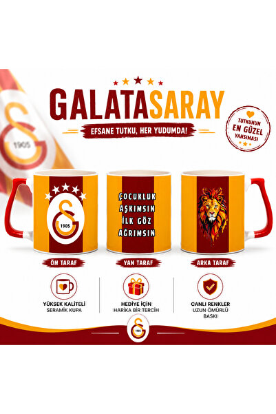 Gülce Galatasaray Taraftar Kupa - Aslan Tasarımlı Seramik Bardak
