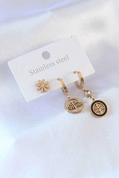 Generic Brand Mey Import ®   316L Steel Gold Color Tree Model Flower Detail Z...