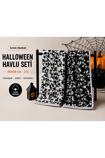 Beyaz Home Cadılar Bayramı Desenli 40 x 66 %100 Pamuk 2'li Mutfak Havlusu