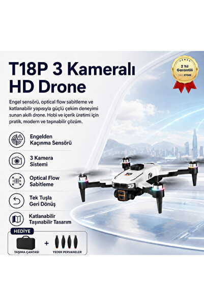 hızlı store T18P Drone 3 Kameralı HD, Engel Sensörlü Katlanabilir Akıllı Dron...