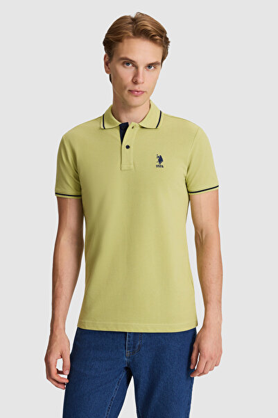 U.S. Polo Assn. Erkek Yeşil Slim Fit Polo Yaka Basic Tişört 50326975-VR016