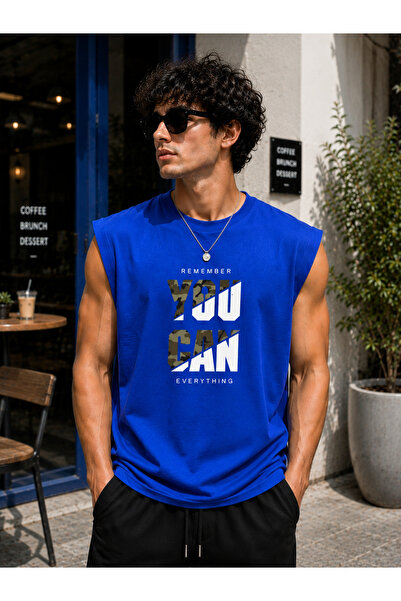 caddekombin Zero Sleeve Unisex You Can Double Color Printed Cotton Combed Cre...