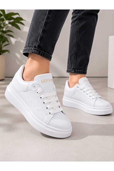 LETOON Beyaz Kalın Taban Günlük Unisex Sneaker Spor Ayakkabı