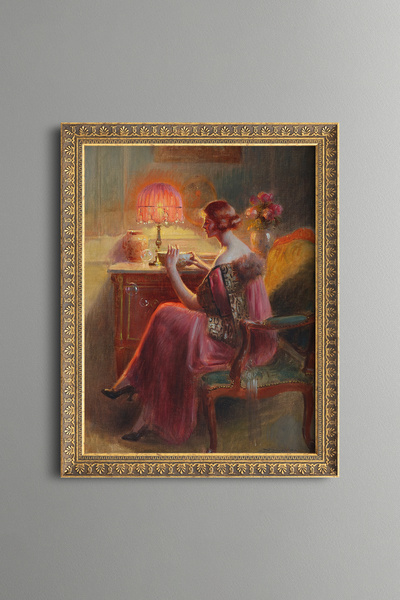 epiqart Woman Blowing Bubbles - Vintage Patterned Painting - Slim Model