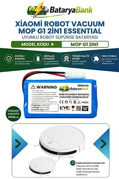 BataryaBank Mi Vacuum Mop G1 2in1 / Essential / Msjtg1 Compatible Robot Vacuu...