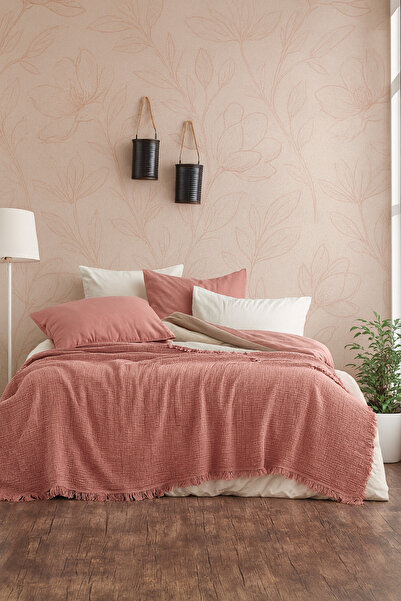 Tabu Home Cuvertură de pat dublă din muselină Somon – 4 straturi