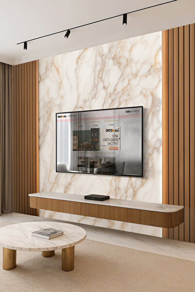 DECOMALL (TV-24) TV Arkası Duvar Kağıdı Tek Parça 3D Çita Mermer Görünümlü Salon Ofis Duvar Posteri