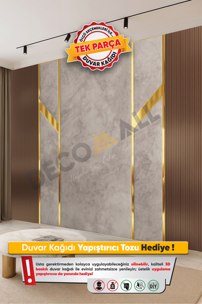 DECOMALL (TV-40) TV Arkası Duvar Kağıdı Tek Parça 3D Çita Mermer Görünümlü Sa...