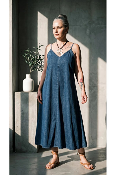 by emelika Askıları Ayarlanabilir, A kesim Denim Elbise